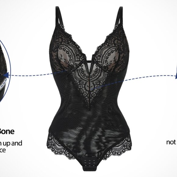 Sexy Lace Shapewear Bodysuit Women's Sleeveless V Neck Tummy Control Backless - Picture 7 of 7